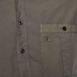 Pre Owned قميص بربري قطن كاكي بأكمام قصيرة أزرار أمامية مقاس متوسط - ميديوم