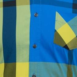 Burberry Blue Checked Stretch Cotton Button Down Shirt S