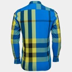 Burberry Blue Checked Stretch Cotton Button Down Shirt S