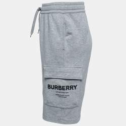 Pre Owned Burberry Grey Cotton Logo Printed Drawstring Shorts S