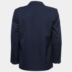 Pre Owned Burberry Vintage Navy Blue Wool Blend Single-Breasted Blazer XXL