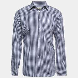 Burberry Blue Checked Cotton Button Front Shirt L