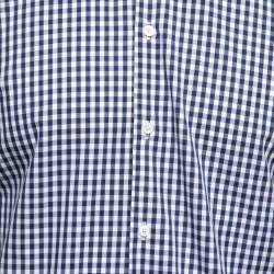 Burberry Blue Checked Cotton Button Front Shirt L