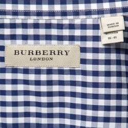 Burberry Blue Checked Cotton Button Front Shirt L