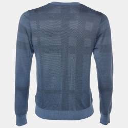 Burberry Navy Blue Elmshurst Check Silk Knit Crewneck Sweater L