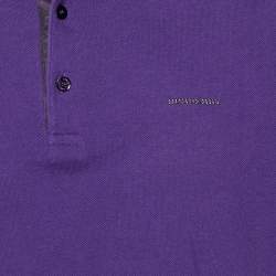 Pre Owned Burberry Purple Cotton Pique Contrast Collar Detail Polo T-Shirt XL