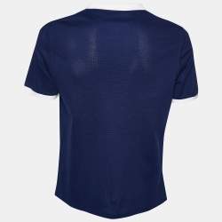 Pre Owned Burberry Navy Blue Cotton Pique Contrast Detail Polo T-Shirt L