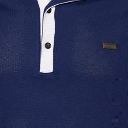 Pre Owned Burberry Navy Blue Cotton Pique Contrast Detail Polo T-Shirt L