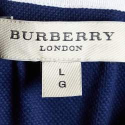 Pre Owned Burberry Navy Blue Cotton Pique Contrast Detail Polo T-Shirt L