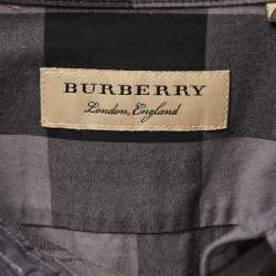 Burberry Grey Checked Cotton Full Sleeve Shirt L