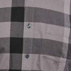 Burberry Grey Checked Cotton Full Sleeve Shirt L