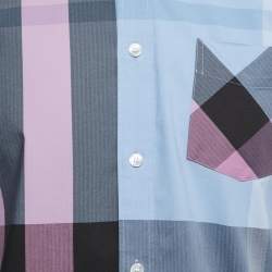 Burberry Blue/Purple Checkered Stretch Cotton Blend Full Sleeve Shirt L