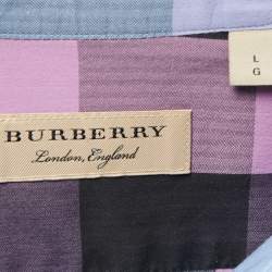 Burberry Blue/Purple Checkered Stretch Cotton Blend Full Sleeve Shirt L