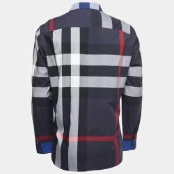 Pre Owned Burberry Red/Blue Checkered Cotton Full Sleeve Shirt L