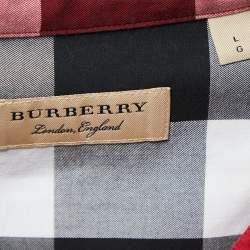 Pre Owned Burberry Red/Blue Checkered Cotton Full Sleeve Shirt L