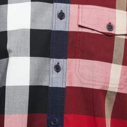 Pre Owned Burberry Red/Blue Checkered Cotton Full Sleeve Shirt L