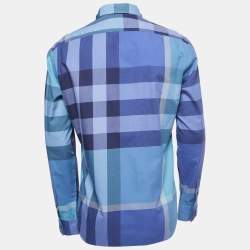 Burberry Blue/Violet Checkered Cotton Full Sleeve Shirt L