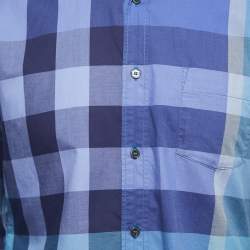Burberry Blue/Violet Checkered Cotton Full Sleeve Shirt L