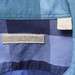 Burberry Blue/Violet Checkered Cotton Full Sleeve Shirt L