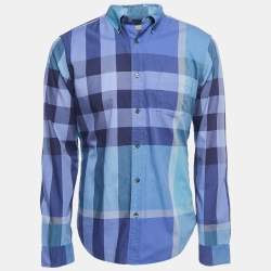 Burberry Blue/Violet Checkered Cotton Full Sleeve Shirt L