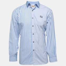 Burberry Blue Striped Cotton Button Front Shirt M