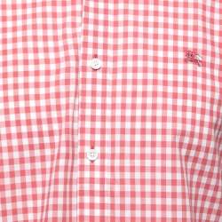 Pre Owned Burberry Red Checked Cotton Full Sleeve Shirt L