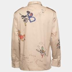 Burberry Beige Sketch Print Cotton Batson Army Shirt L