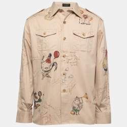 Burberry Beige Sketch Print Cotton Batson Army Shirt L