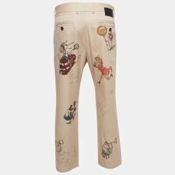 Burberry Beige Cotton Sketch Print Trousers M
