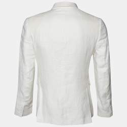 Burberry White Linen Double Breasted Blazer M