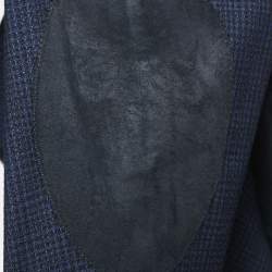 Burberry Navy Blue Patterned Wool Single Breasted Blazer M