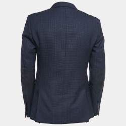 Burberry Navy Blue Patterned Wool Single Breasted Blazer M