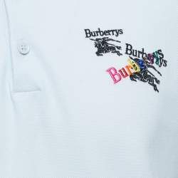 Burberry Light Blue Logo Embroidered Cotton Pique Polo T-Shirt M