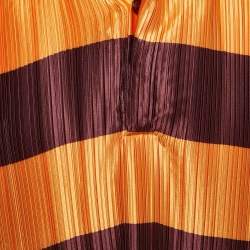 Pre Owned Burberry Brown/Orange Striped Plisse Pleated Polo T-Shirt M