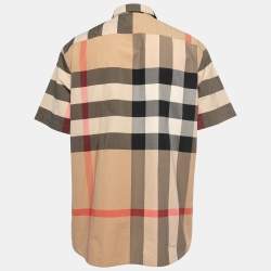 Burberry Beige Checked Cotton Button Front Half Sleeve Shirt XXL
