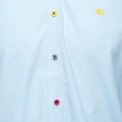 Burberry Blue Cotton Button Front Full Sleeve Shirt M