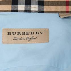 Burberry Blue Cotton Button Front Full Sleeve Shirt M