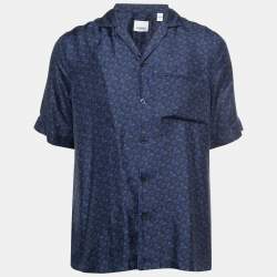 Burberry Blue Monogram Printed Silk Bowling Shirt S