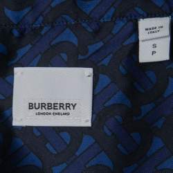 Burberry Blue Monogram Printed Silk Bowling Shirt S