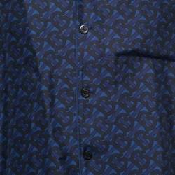 Burberry Blue Monogram Printed Silk Bowling Shirt S