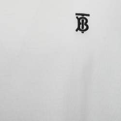 Pre Owned Burberry White Logo Embroidered Cotton Crew Neck Short Sleeve T-Shirt XL