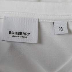 Pre Owned Burberry White Logo Embroidered Cotton Crew Neck Short Sleeve T-Shirt XL