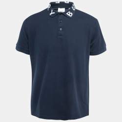 Burberry Navy Blue Cotton Pique Logo Intarsia Polo T-Shirt XL
