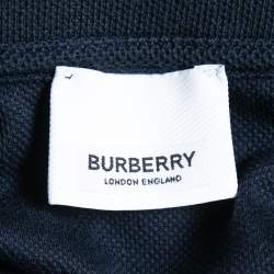 Burberry Navy Blue Cotton Pique Logo Intarsia Polo T-Shirt XL