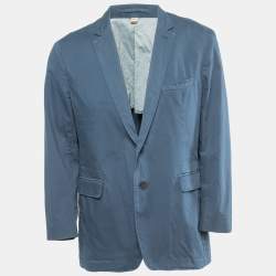 Burberry Navy Blue Cotton Button Front Blazer XXL