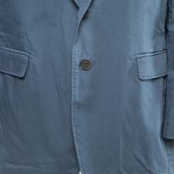 Burberry Navy Blue Cotton Button Front Blazer XXL