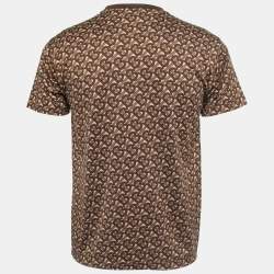 Pre Owned Burberry Brown TB Monogram Striped Cotton Crew Neck T-Shirt XS