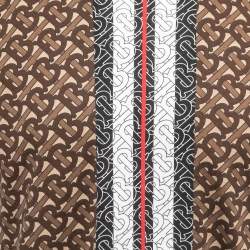 Pre Owned Burberry Brown TB Monogram Striped Cotton Crew Neck T-Shirt XS