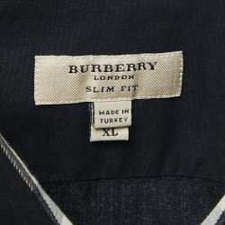 Pre Owned Burberry Black Logo Embroidered Cotton Button Front Slim Fit Shirt XL