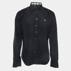 Pre Owned Burberry Black Logo Embroidered Cotton Button Front Slim Fit Shirt XL
